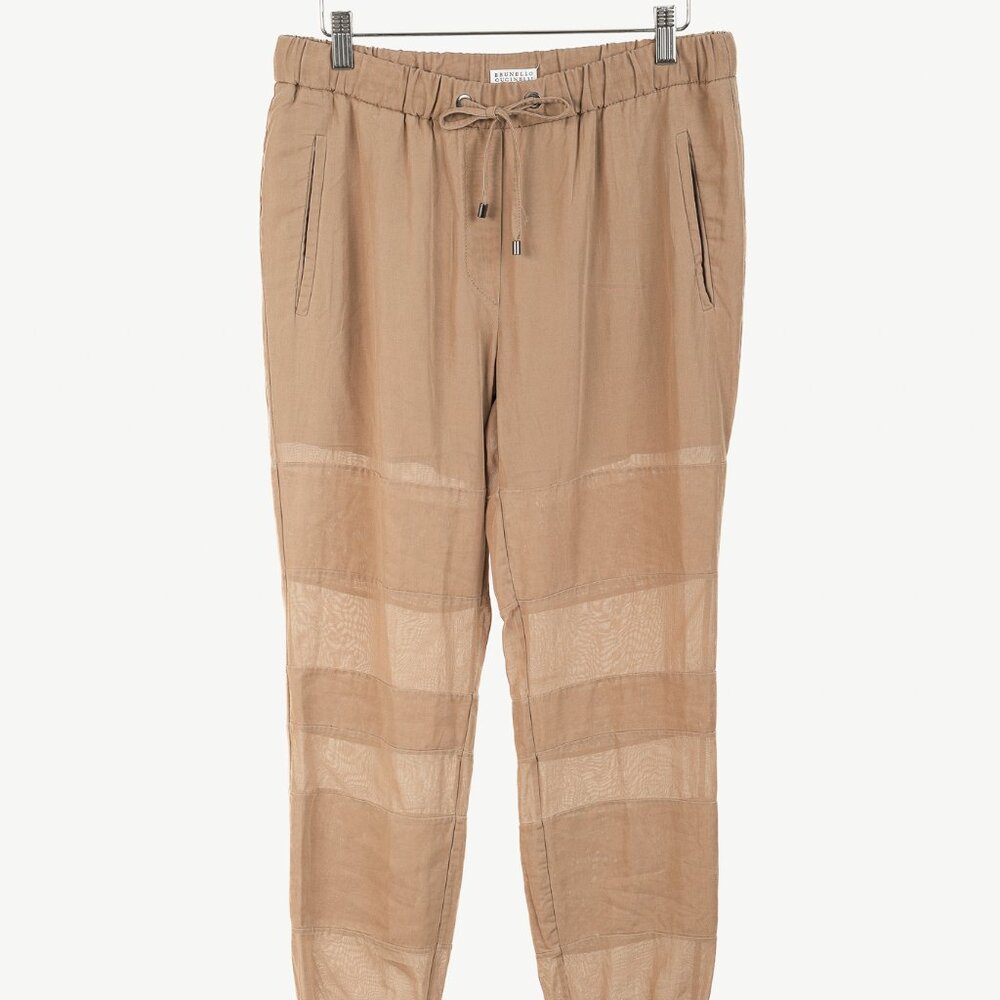 Brunello Cucinelli SS/15 Taupe Cotton Sheer-Stripe Joggers